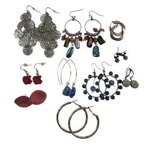 Mixed Lot 10 Earrings Dangle Beaded Hoops Studs Apples Rhinestones